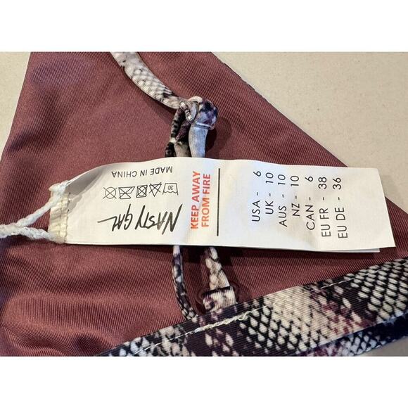 Nasty Gal US6 Snake A Difference Triangle Bikini Set Top Bottom Print Sexy - Picture 8 of 9